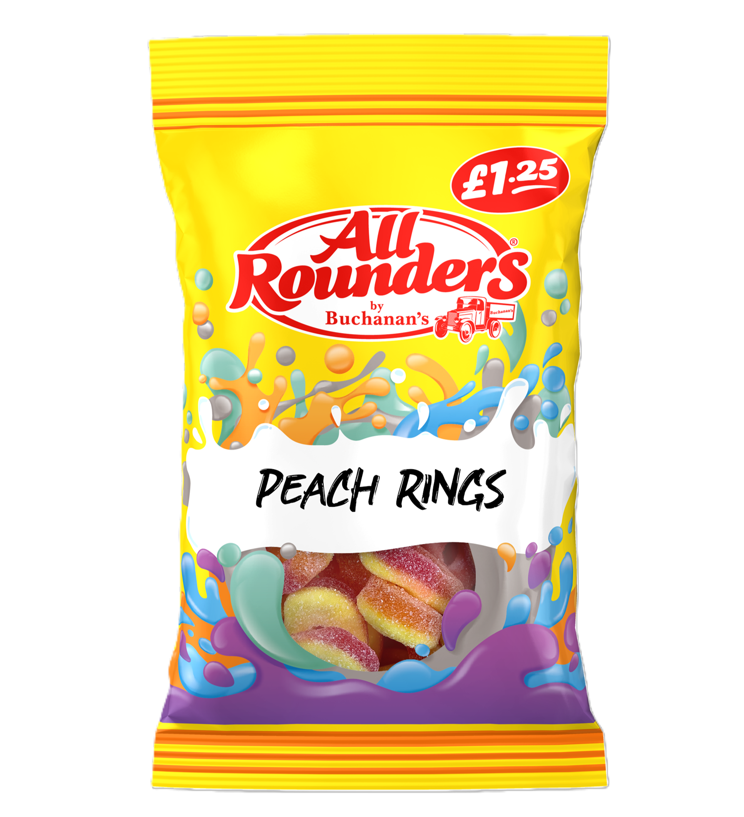 Buchanan’s All Rounders Peach Rings 110g – Scottish Made Peach Flavour Gummy Sweets