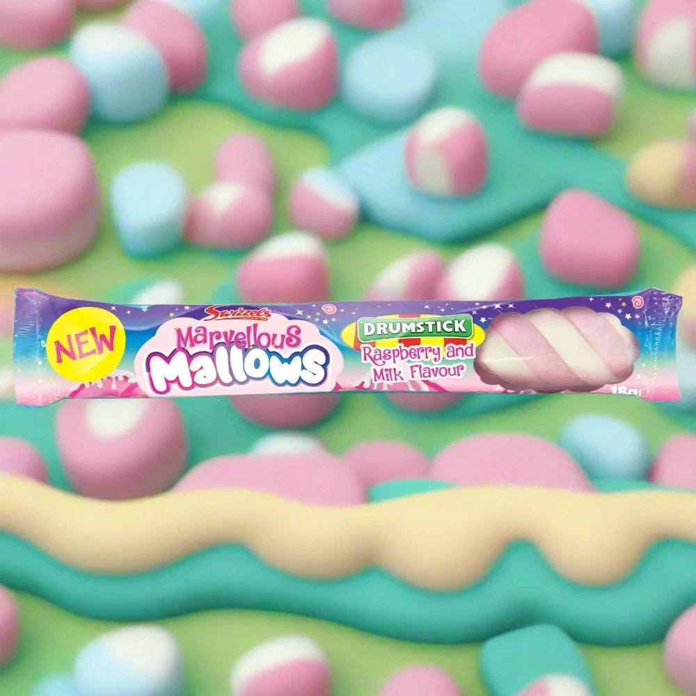 Swizzels Marvellous Mallows Raspberry And Milk Drumstick Flavour Marshmallow 18g