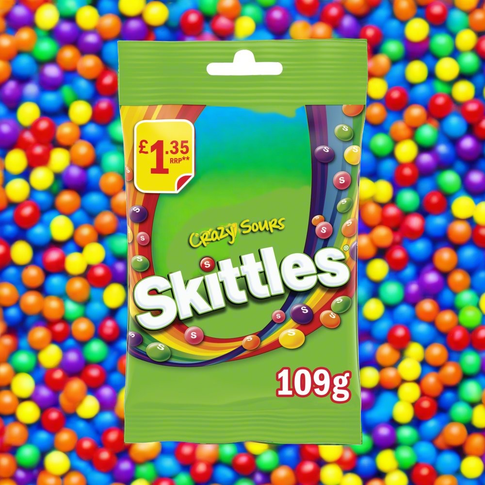 Skittles Vegan Chewy Crazy Sour Sweets Fruit Flavoured Treat Bag 109g