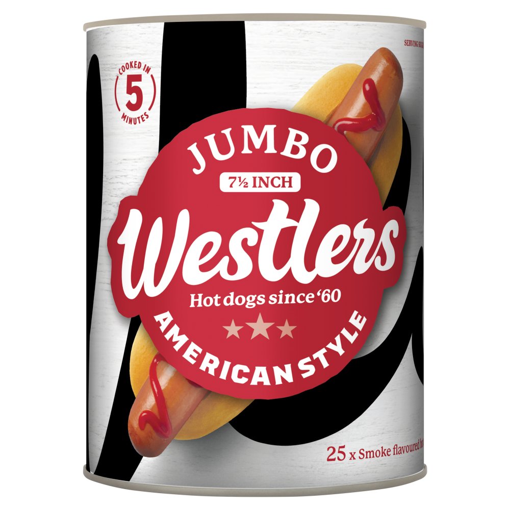 Westlers 25 American Style Jumbo Smoke Flavoured Hot Dogs 3.4kg