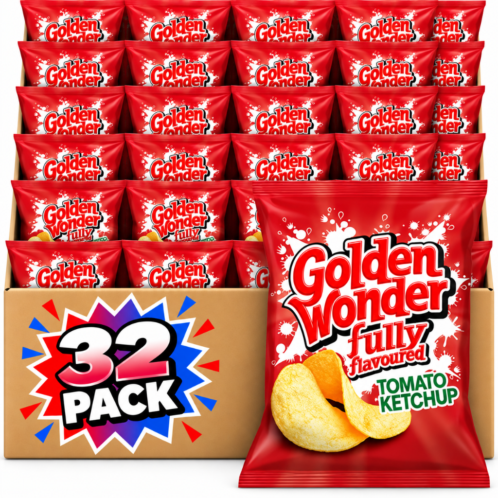 Golden Wonder Fully Flavoured Tomato Ketchup Crisps 32.5g 32 Pack