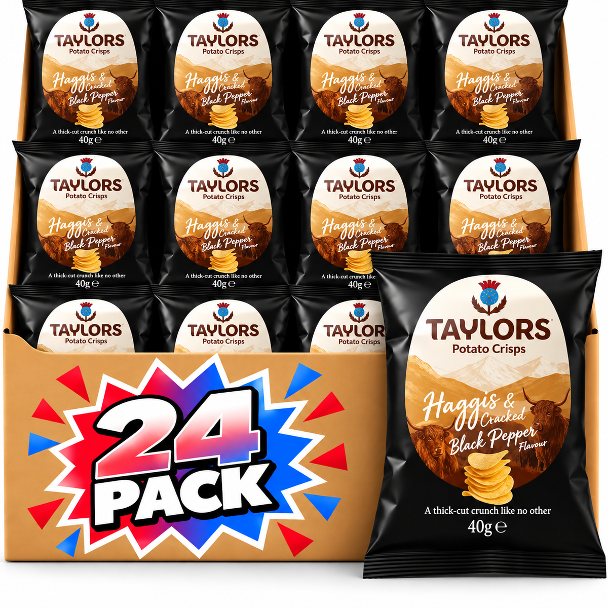 Taylors Haggis & Cracked Black Pepper Flavour Crisps 40g 24 Pack