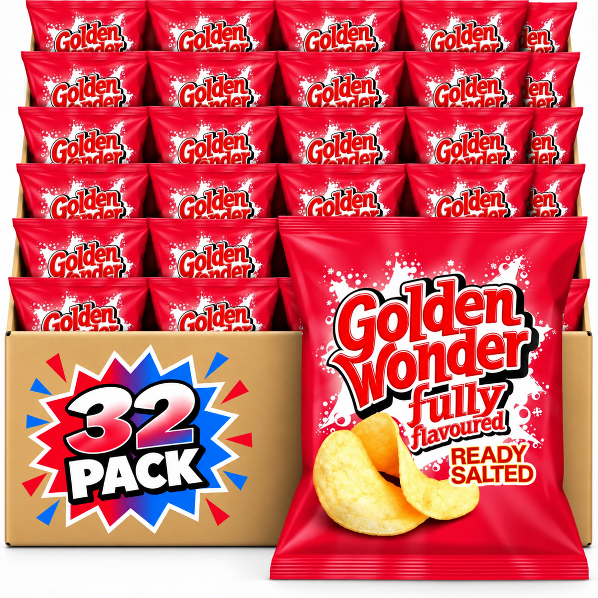 Golden Wonder Fully Flavoured Ready Salted Crisps 32.5g 32 Pack