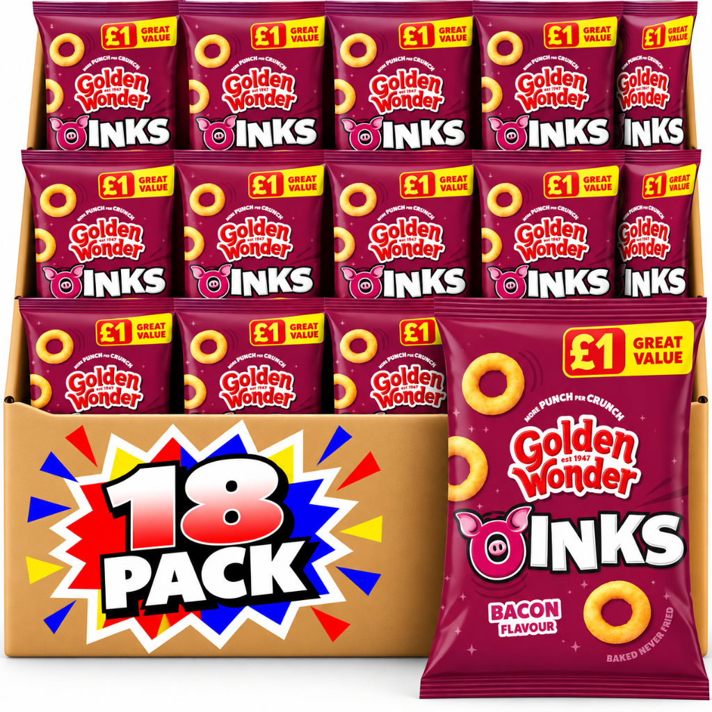 Golden Wonder Awesome Oinks Bacon Flavour Corn Snacks 46g 18 Pack