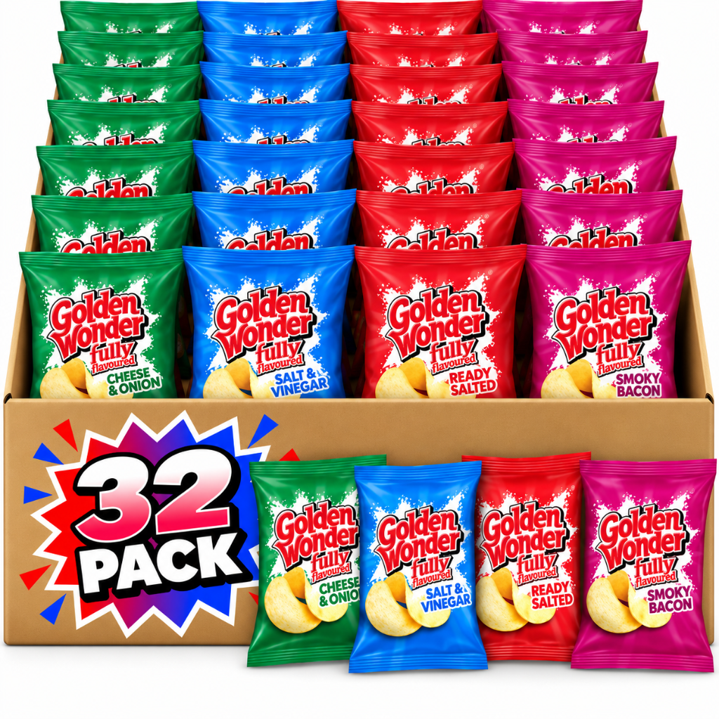 Golden Wonder Big Variety Crisps Box – 32 x 25g Packs | Mixed Multipack BBE 21 NOV 2026