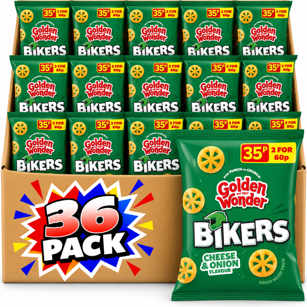 Golden Wonder Cheese & Onion Flavour Bikers Maize Snacks 22g 36 Pack