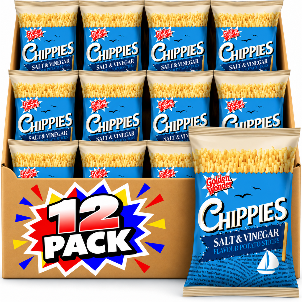 Golden Wonder Chippies Salt & Vinegar Crisps 100g 12 Pack