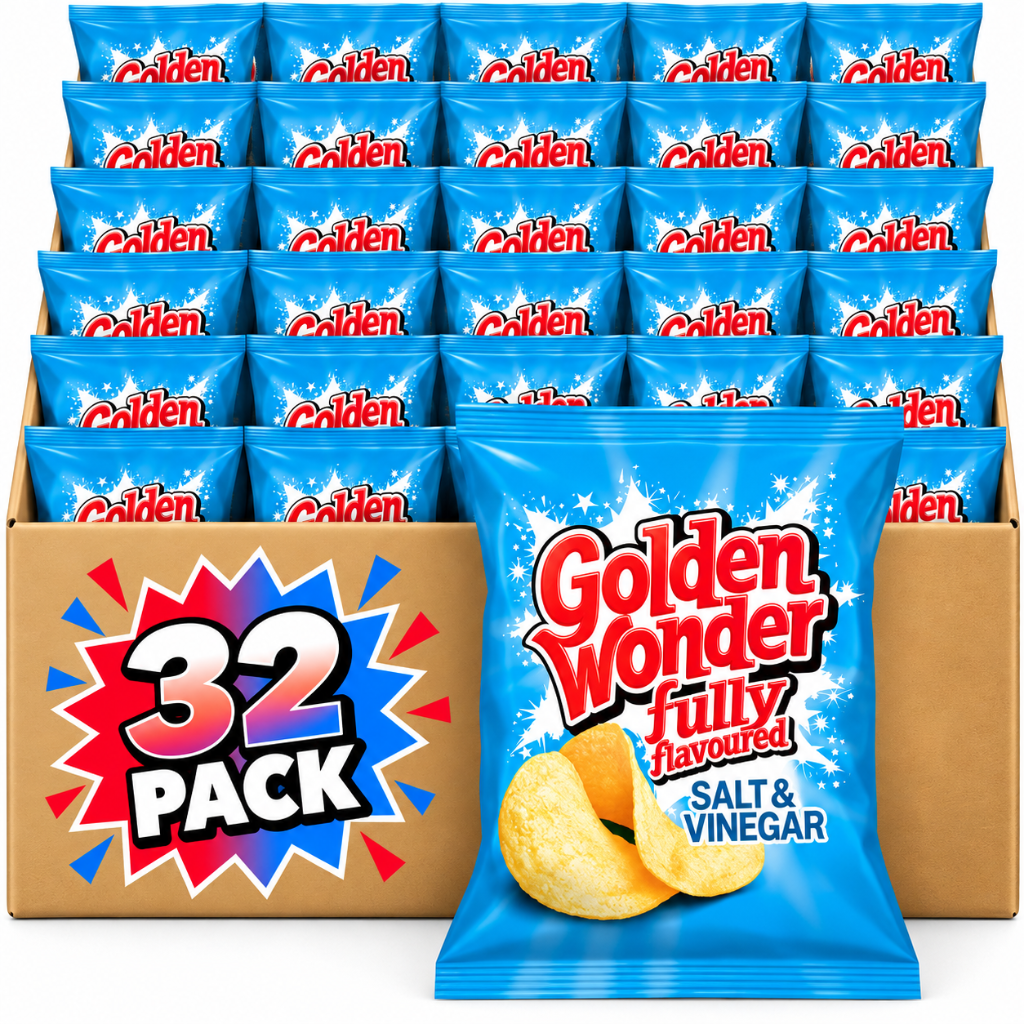 Golden Wonder Fully Flavoured Salt & Vinegar Crisps – 32.5g 32 Pack