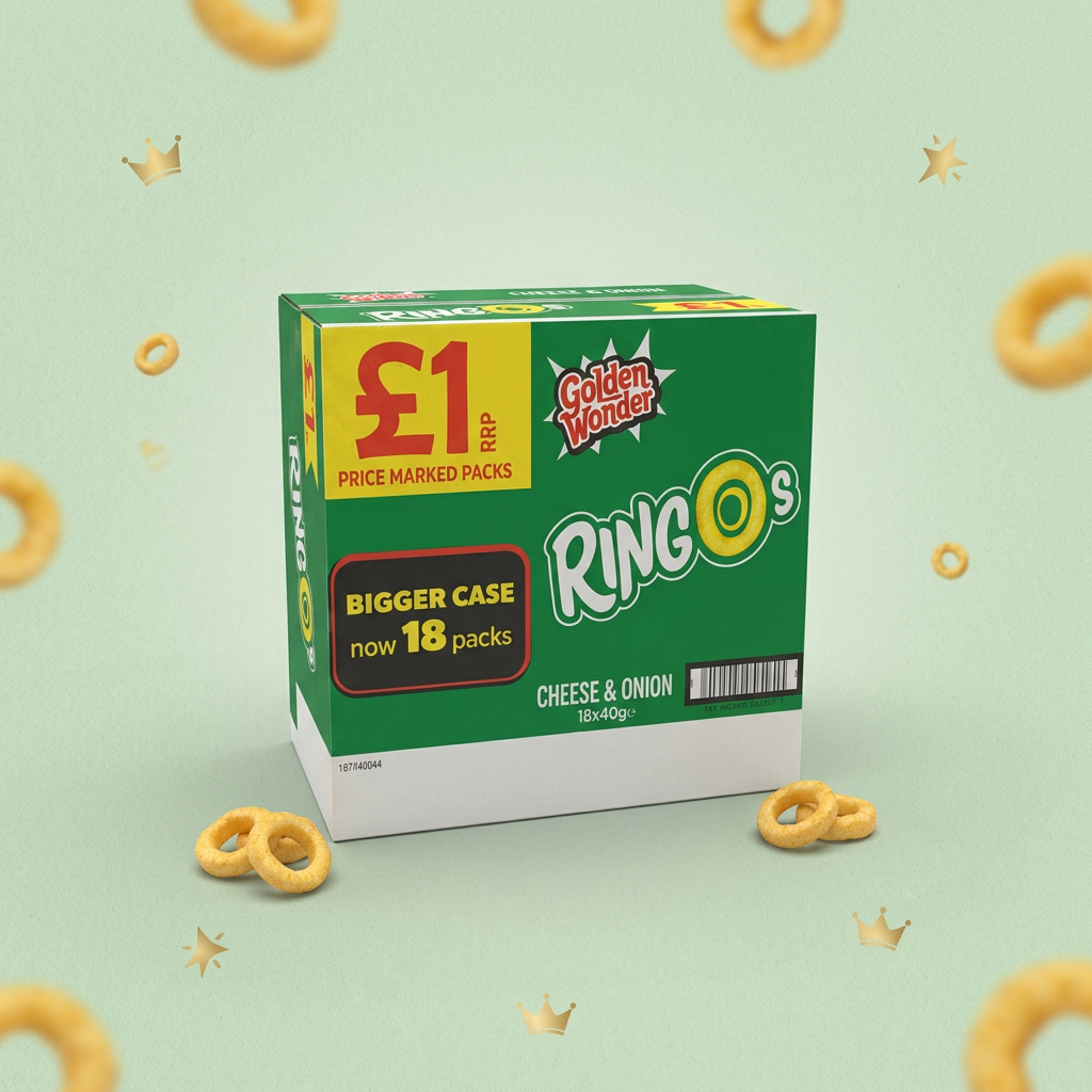 Golden Wonder Ringos Cheese & Onion Crisps 40g 18 Pack – Full Case Box