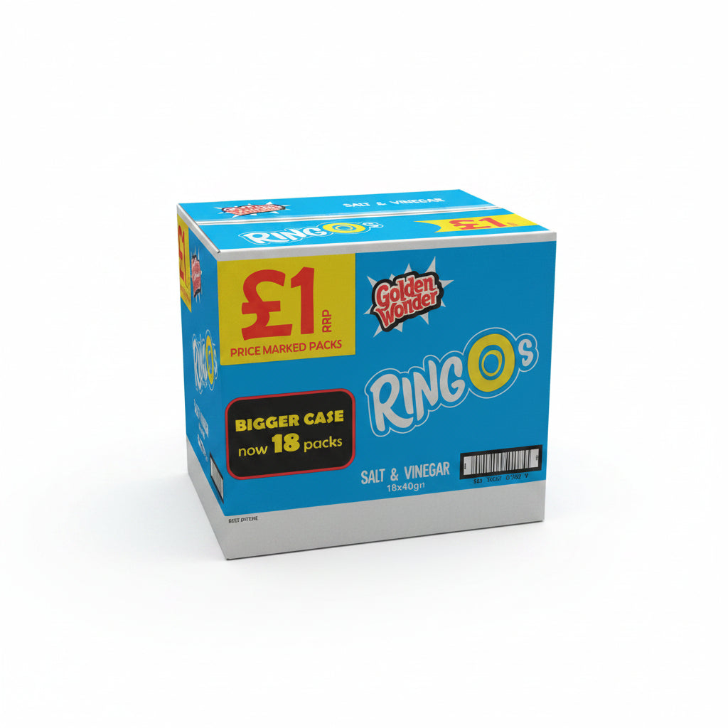 Golden Wonder Ringos Salt & Vinegar Crisps 40g 18 Pack Full Box Case