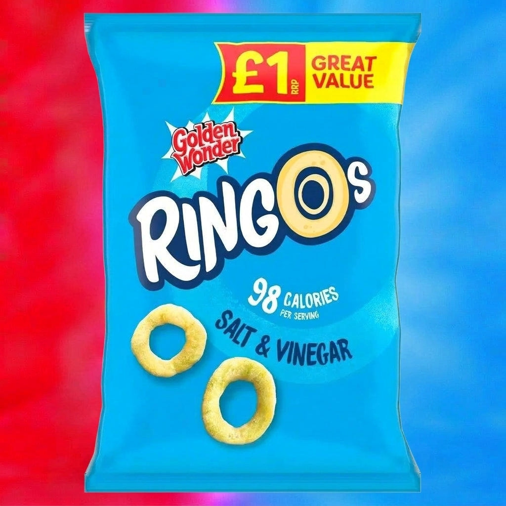 Golden Wonder Ringos Salt & Vinegar Crisps 40g – Classic Crispy Corn Snack Grab Bag