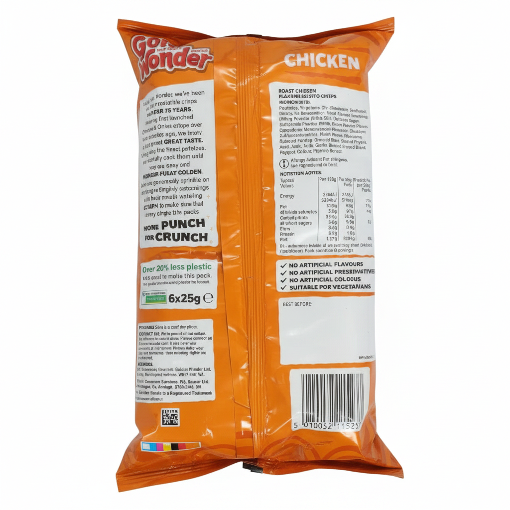 Golden Wonder Roast Chicken Crisps Multipack 6 x 25g – Classic Favourite