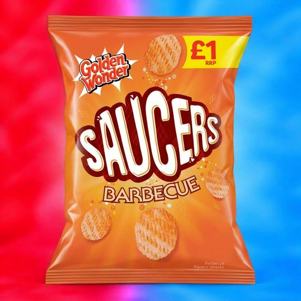 Golden Wonder Saucers Barbecue Flavour Snacks 40g – Classic BBQ Corn Snack Grab Bag