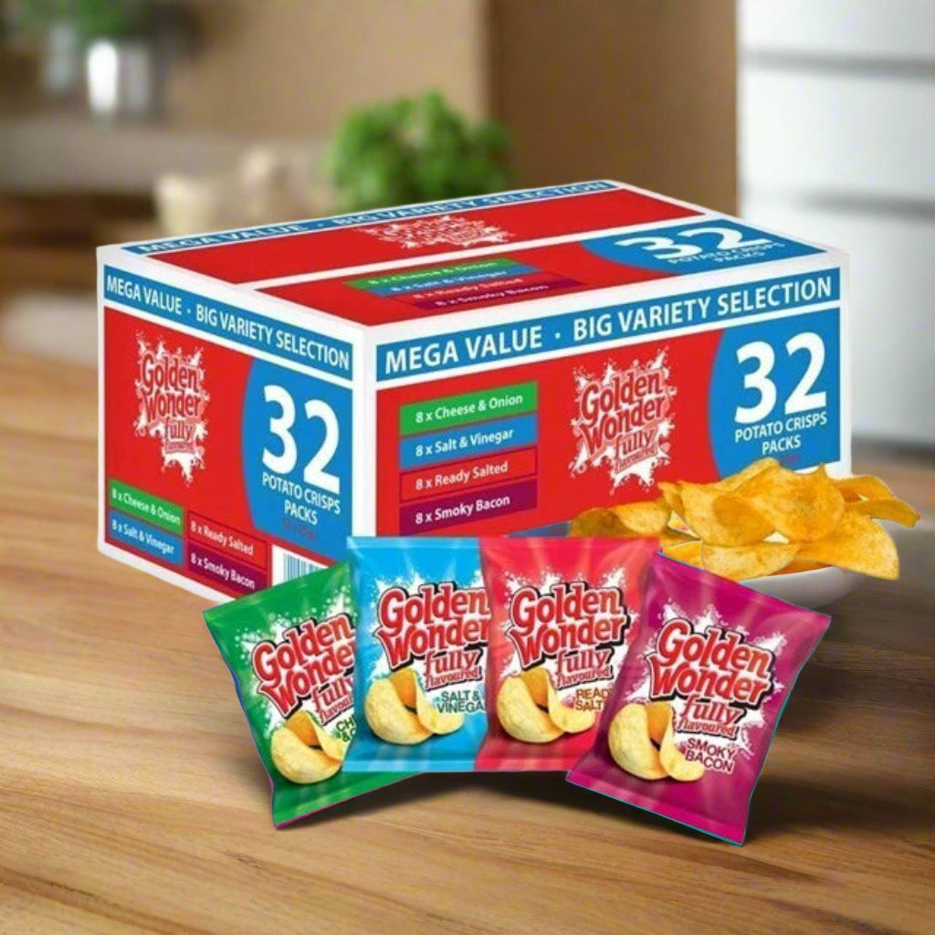 Golden Wonder Variety Mixed Box Fully Flavoured Crisps Multipack 32 Packs 25g