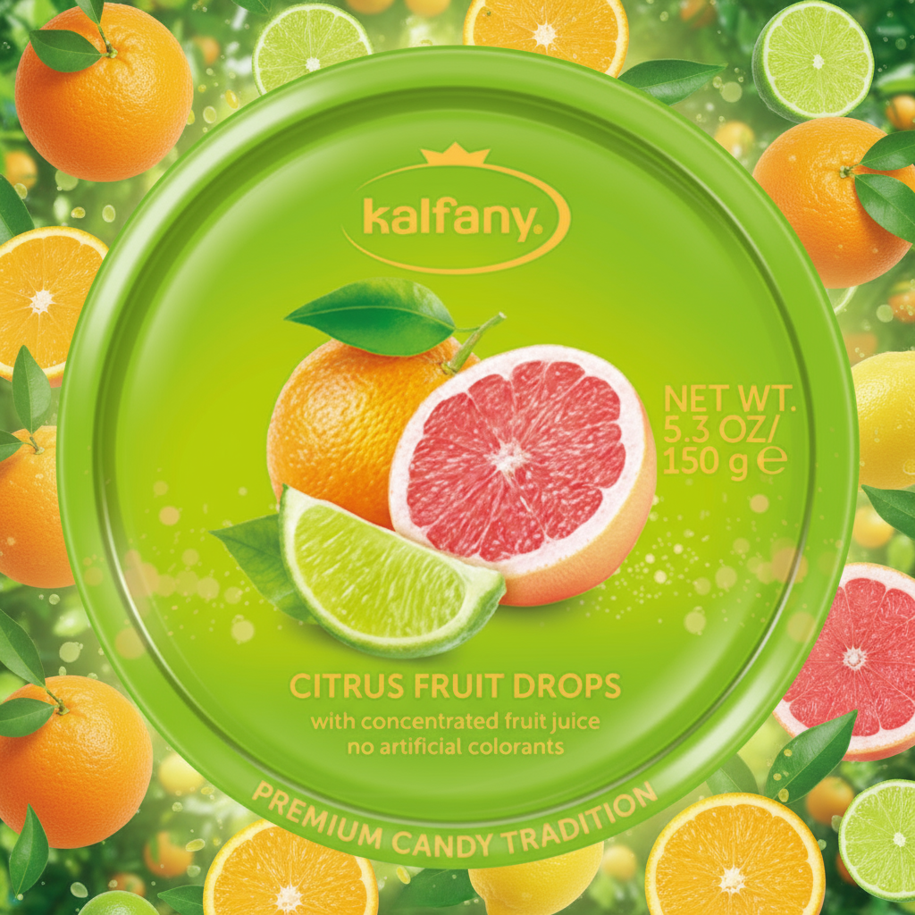 Kalfany Citrus Fruit Drops Tin 150g