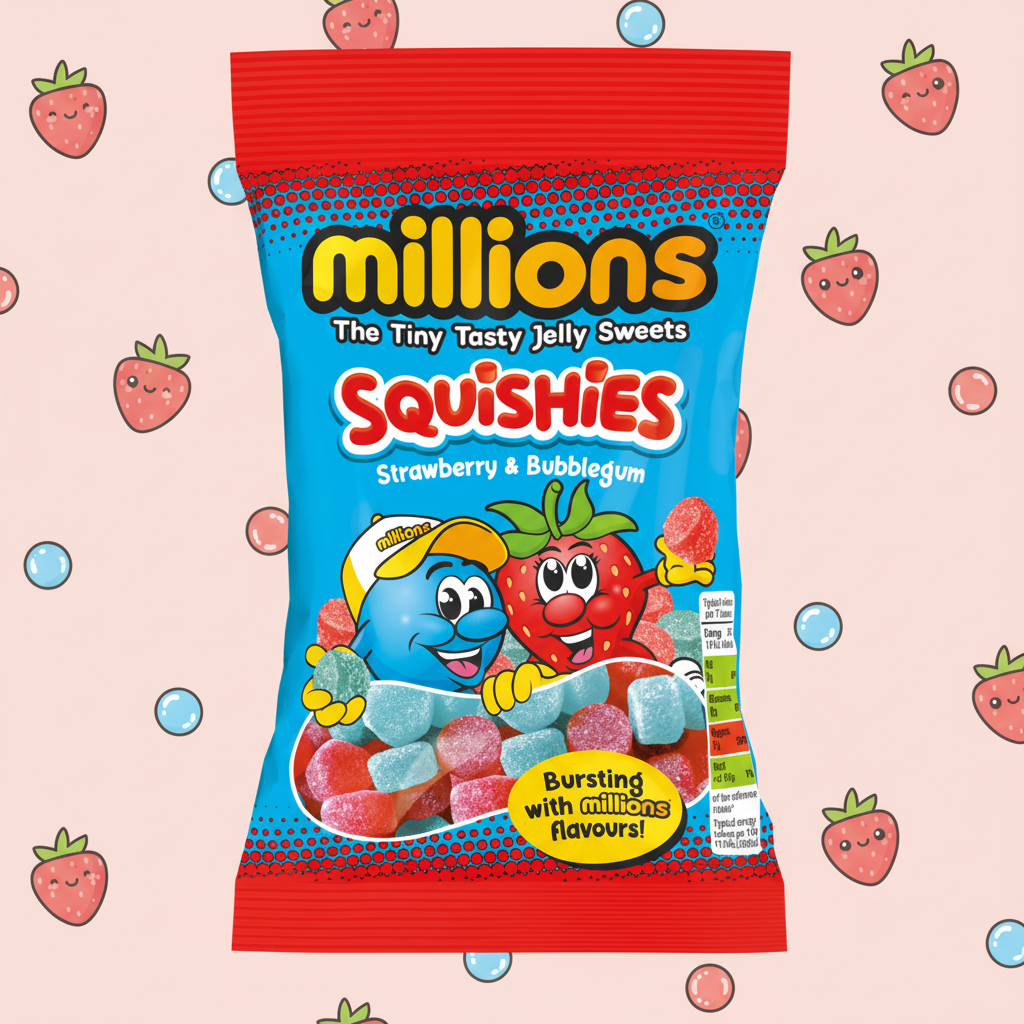 Millions Squishies Strawberry and Bubblegum Bag 130g