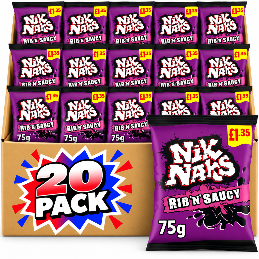 Nik Naks Rib 'N' Saucy Crisps 75g - 20 Pack
