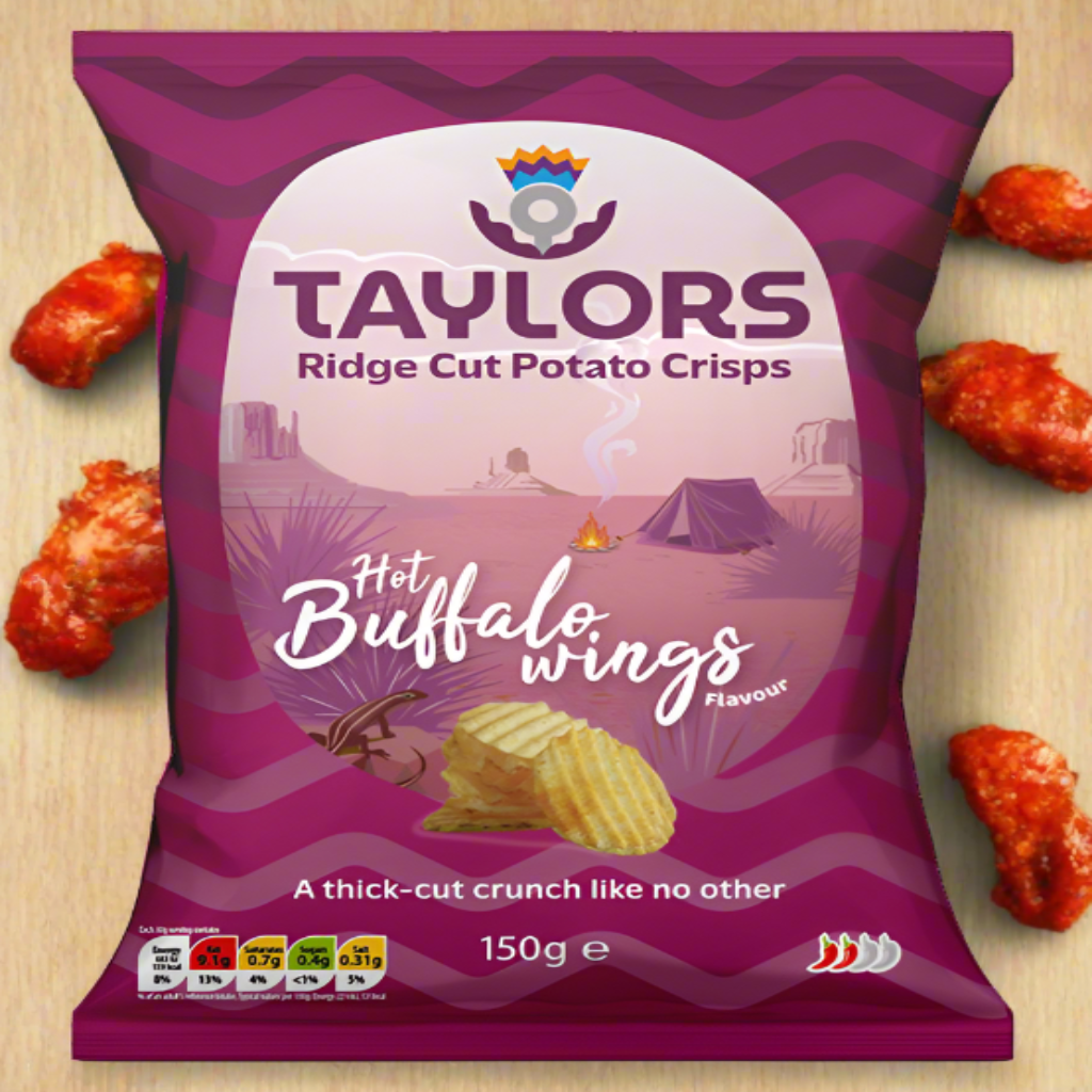 Taylors of Scotland Hot Buffalo Wings Flavour Ridge Cut Crisps 150g