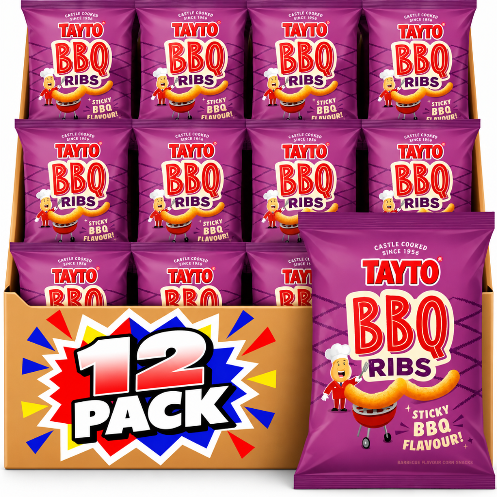 SPECIAL Tayto Sticky BBQ Ribs Flavour Corn Snacks 65g BBE 5 DEC 2026 12 Pack