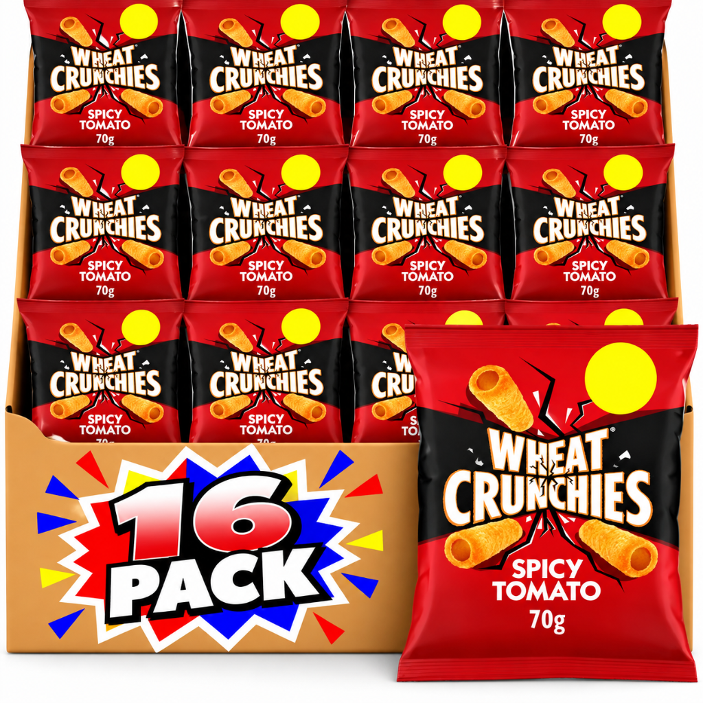 Wheat Crunchies Spicy Tomato Crisps 70g £1.35 PMP – 16 Pack