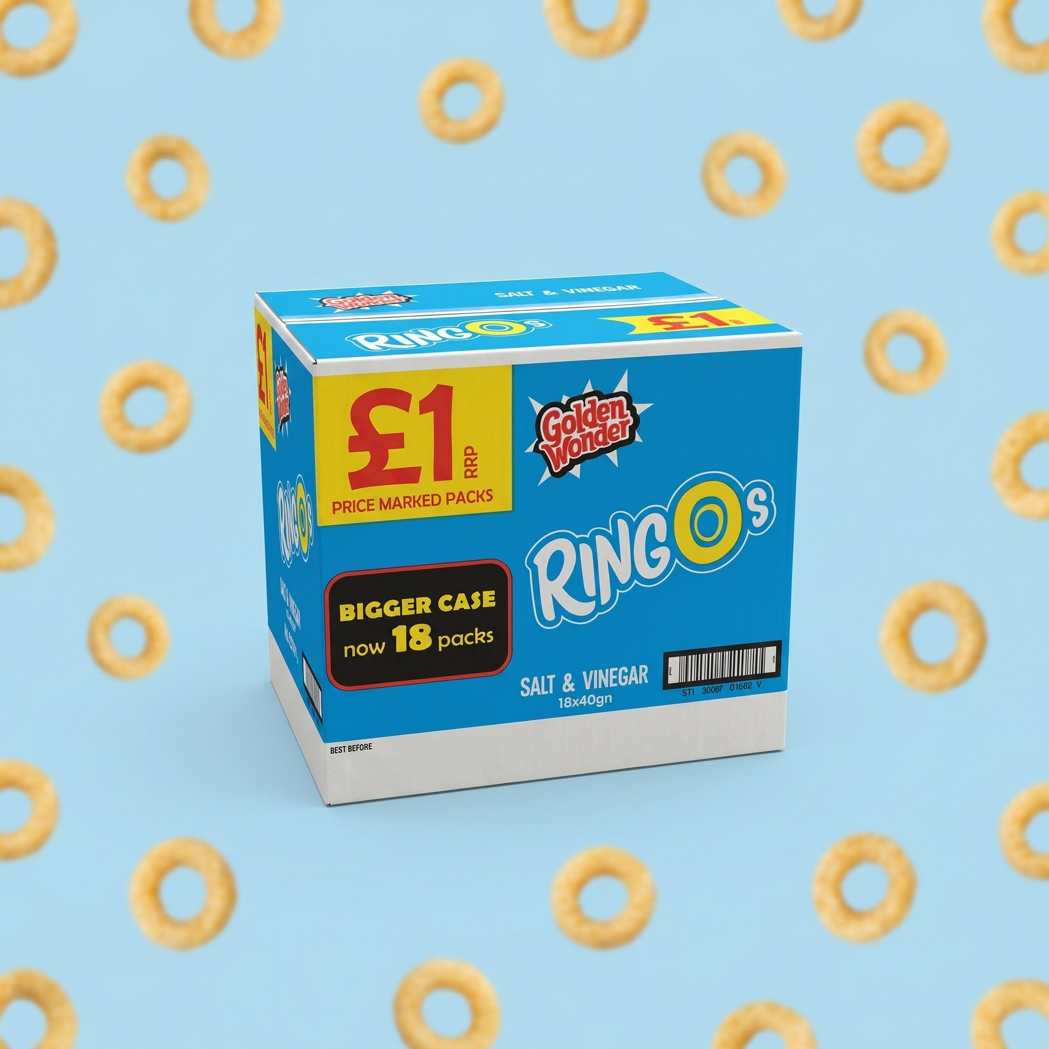 Golden Wonder Ringos Salt & Vinegar Crisps 40g 18 Pack Full Box Case