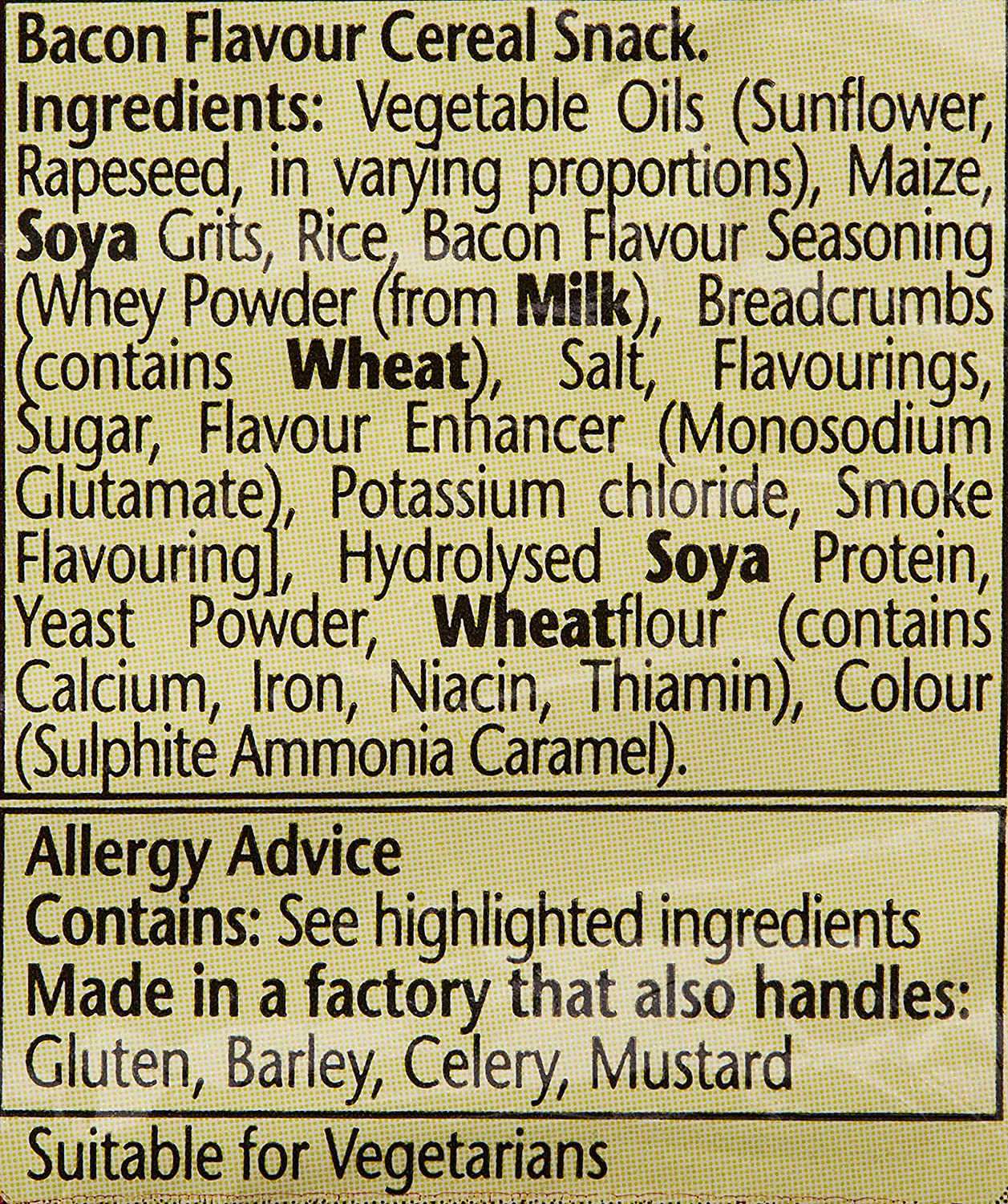 Smiths Bacon Fries Savoury Snacks Ingredients & Allergy advice