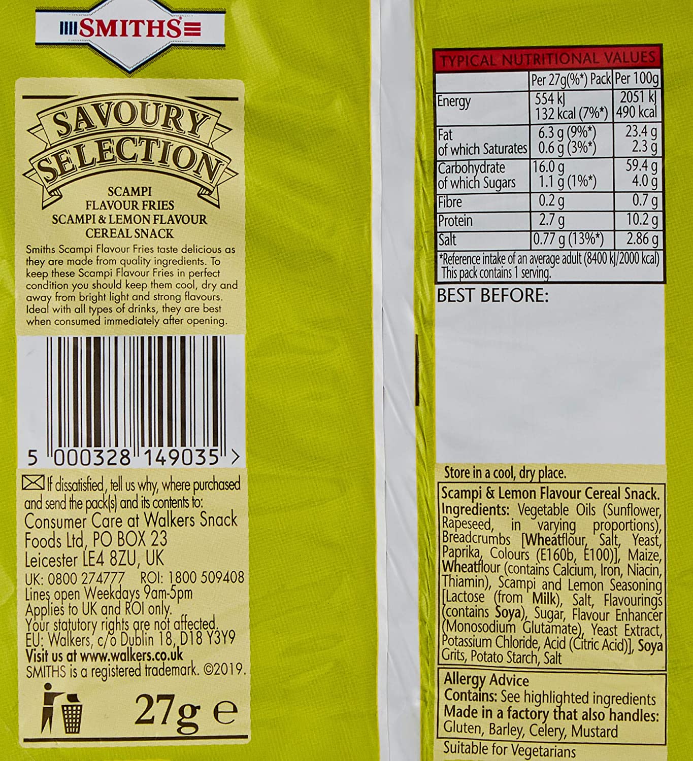 Smiths Scampi Fries 27g bag back