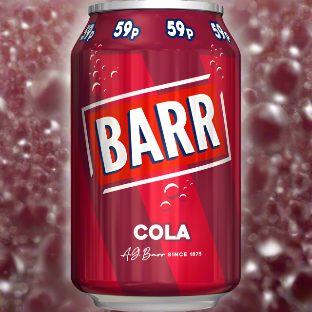 Barr Cola 330ml Can, PMP, 59p