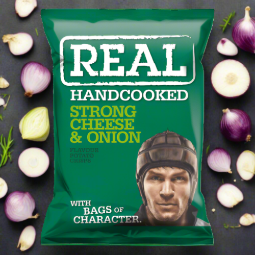 Real Hand Cooked Strong Cheese & Onion Flavour 35g Full Box (24 Pack)