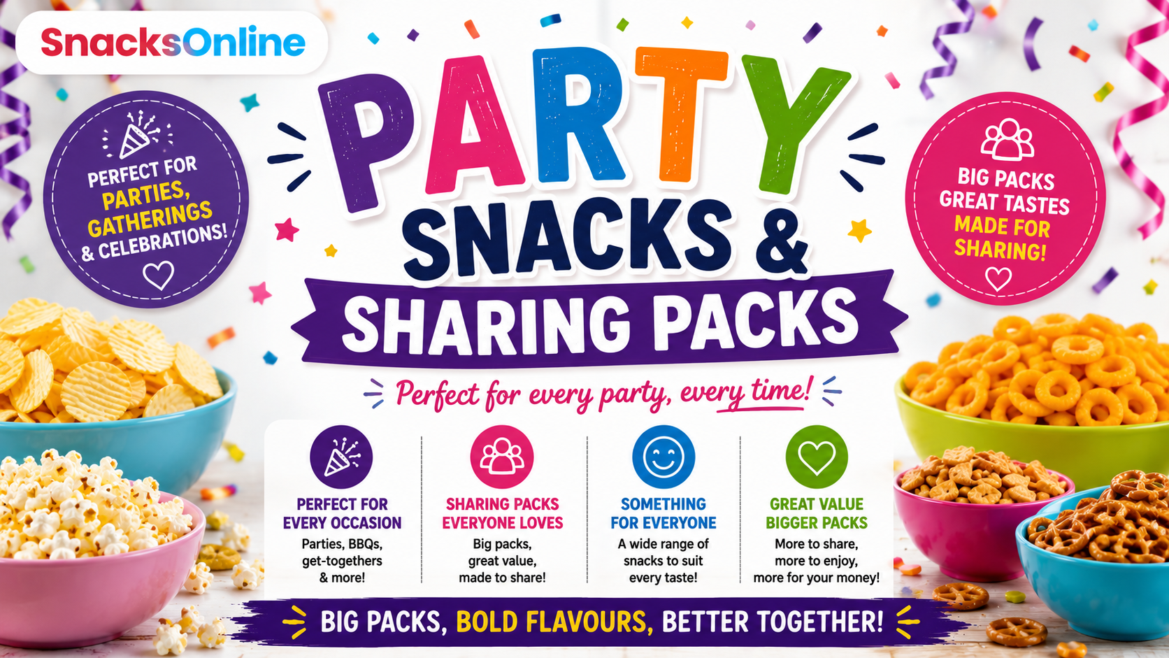 🎊 Party Snacks & Sharing Packs