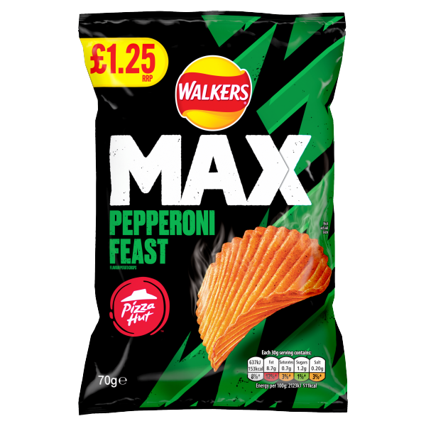 Walkers Max Pizza Hut Pepperoni Feast Crisps £1.25 RRP PMP 70g BBE 18/5/24