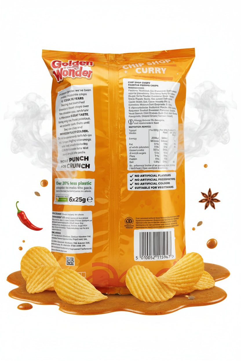 Golden Wonder Chip Shop Curry Crisps 6 x 25g Multipack – Classic Favourite