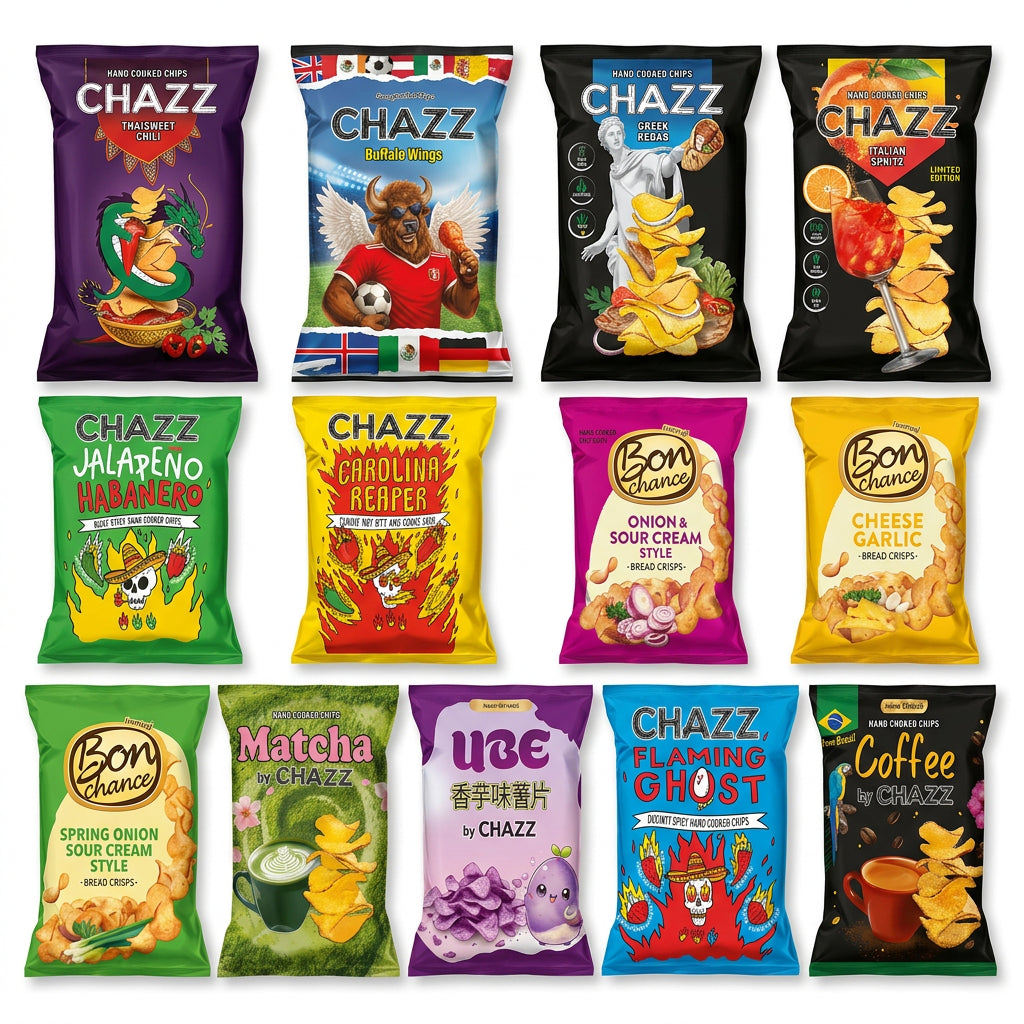 Chazz Crisps Weird & Wonderful Flavour Selection – 13 Pack Box 1.1kg