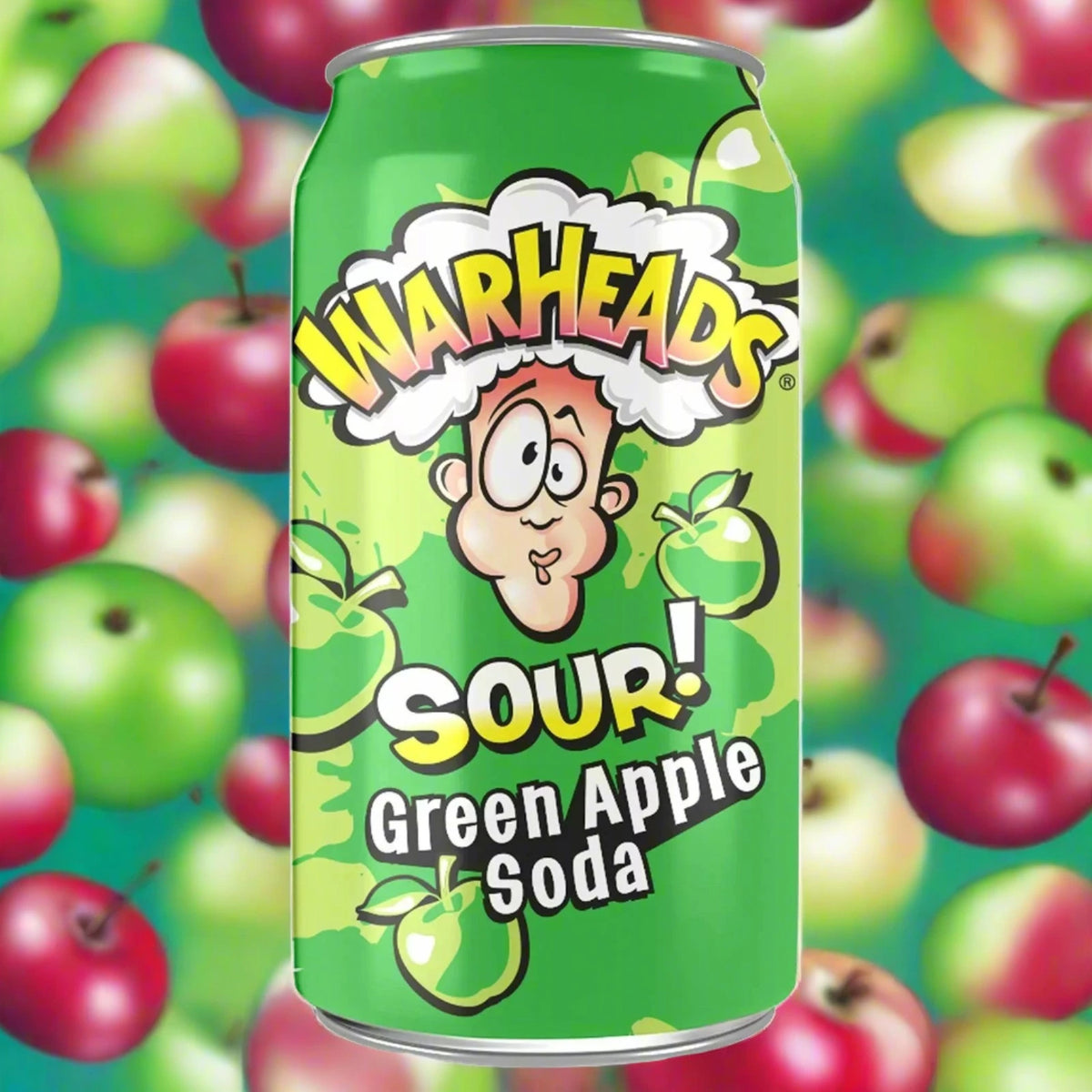 Warheads Sour Green Apple Soda Cans 355ml