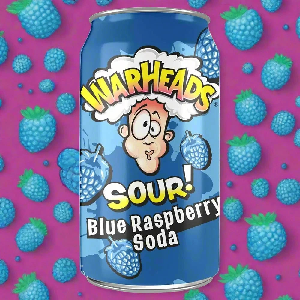 Warheads Sour Blue Raspberry Soda Cans 330ml