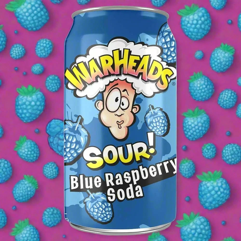Warheads Sour Blue Raspberry Soda Cans 355ml