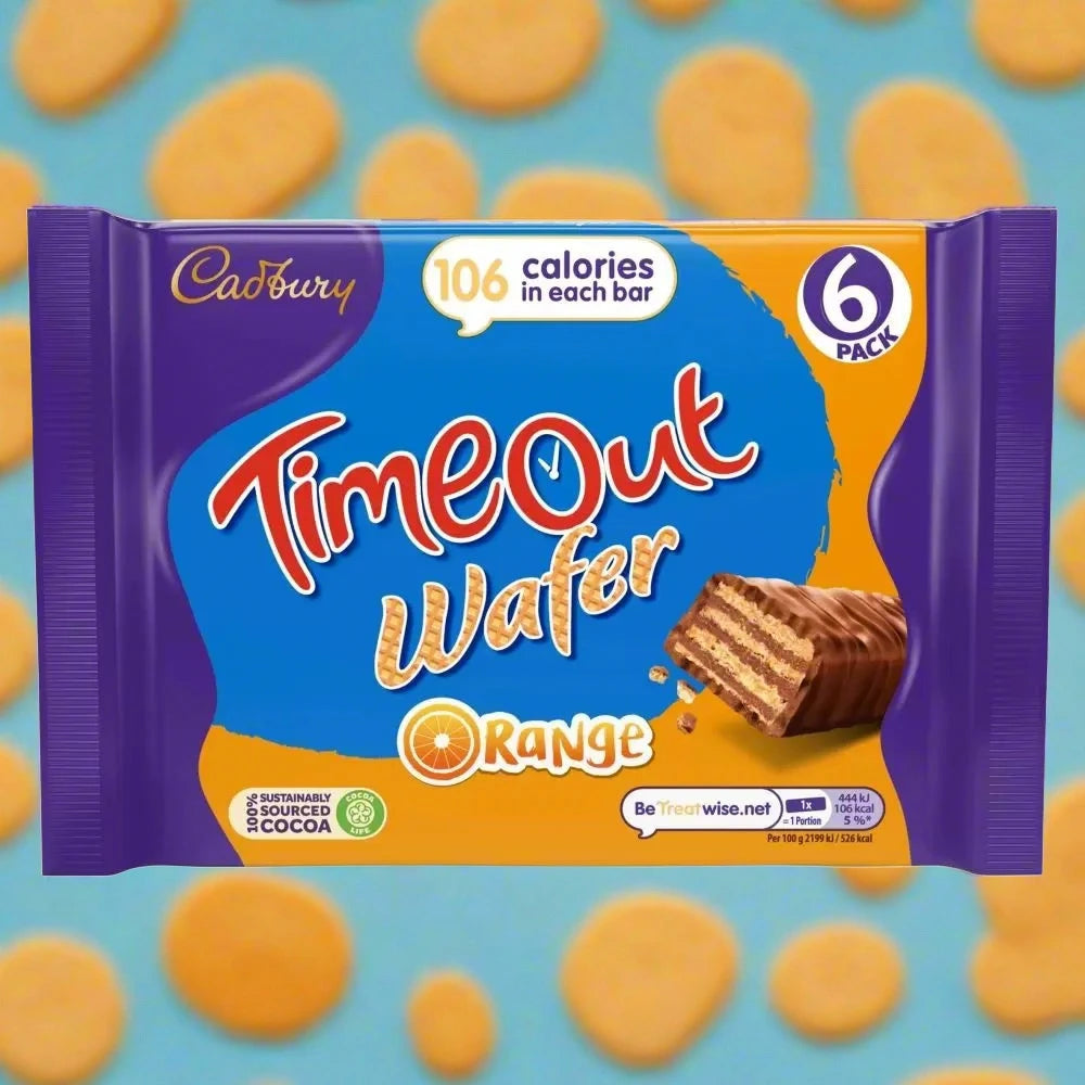 Cadbury Time Out Wafer Orange Chocolate Bar 6 Pack 121g