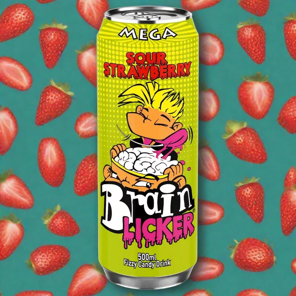 Mega Brain Licker Sour Strawberry Fizzy Candy Drink 500ml