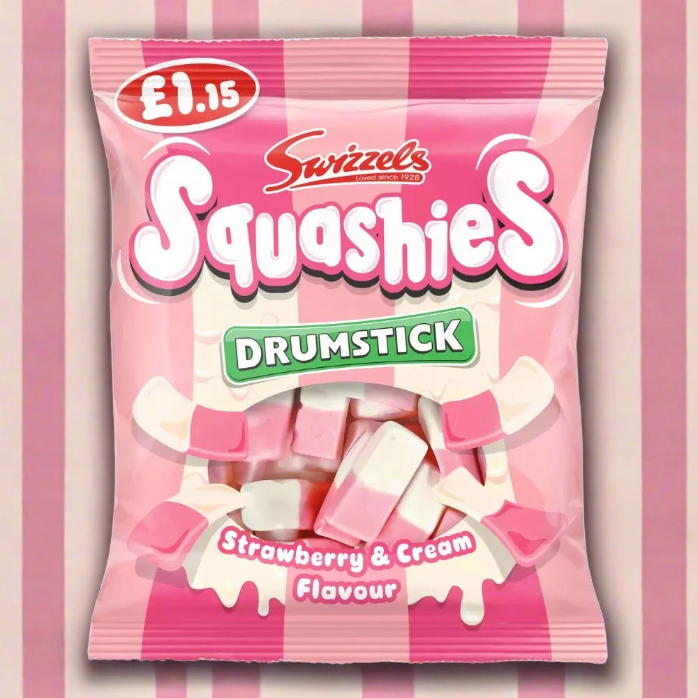 Swizzels Squashies Drumstick Strawberry & Cream Flavour Bag 120g £1.15 PMP