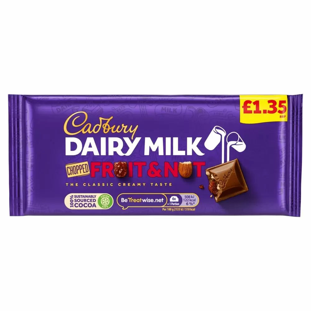 Cadbury Dairy Milk Fruit And Nut Chopped Chocolate Bar 95g £1.35 PMP