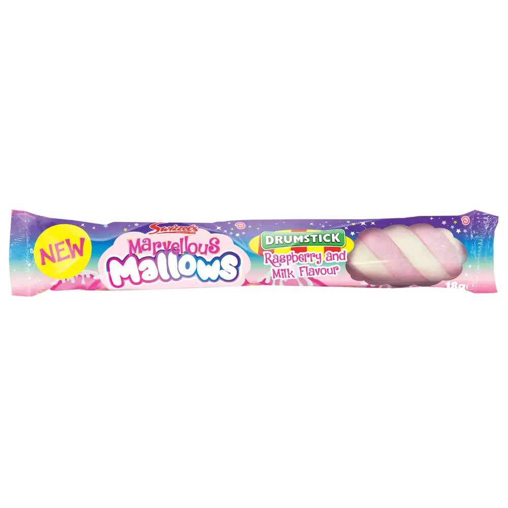 Swizzels Marvellous Mallows Raspberry And Milk Drumstick Flavour Marshmallow 18g