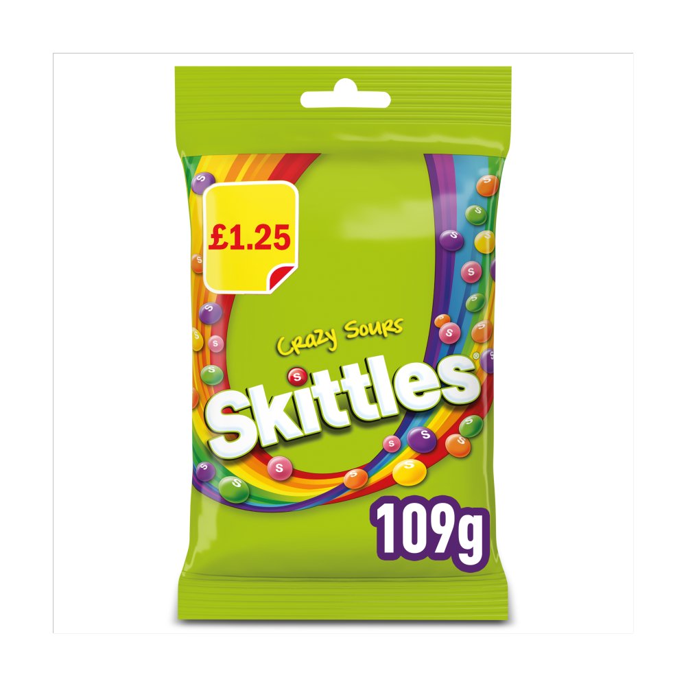Skittles Vegan Chewy Crazy Sour Sweets Fruit Flavoured Treat Bag 109g
