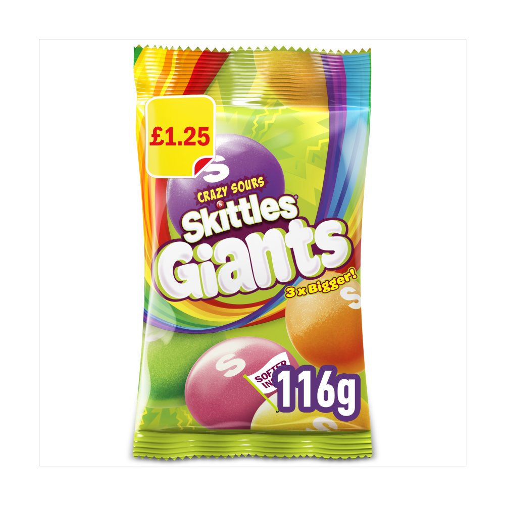 Skittles Giants Vegan Chewy Sour Sweets Fruit Flavoured Treat Bag £1.25 PMP 116g