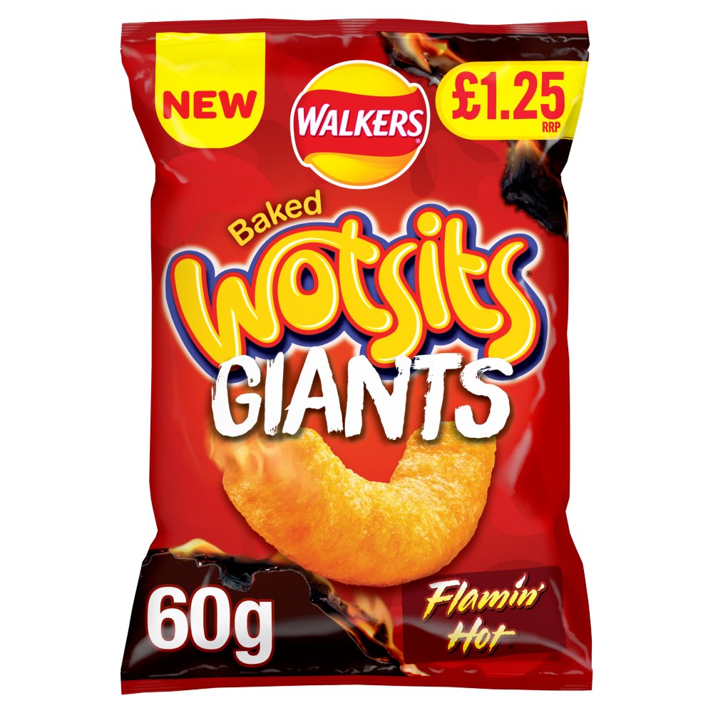 Walkers Wotsits Giants Flaming Hot Snacks Crisps £1.25 60g