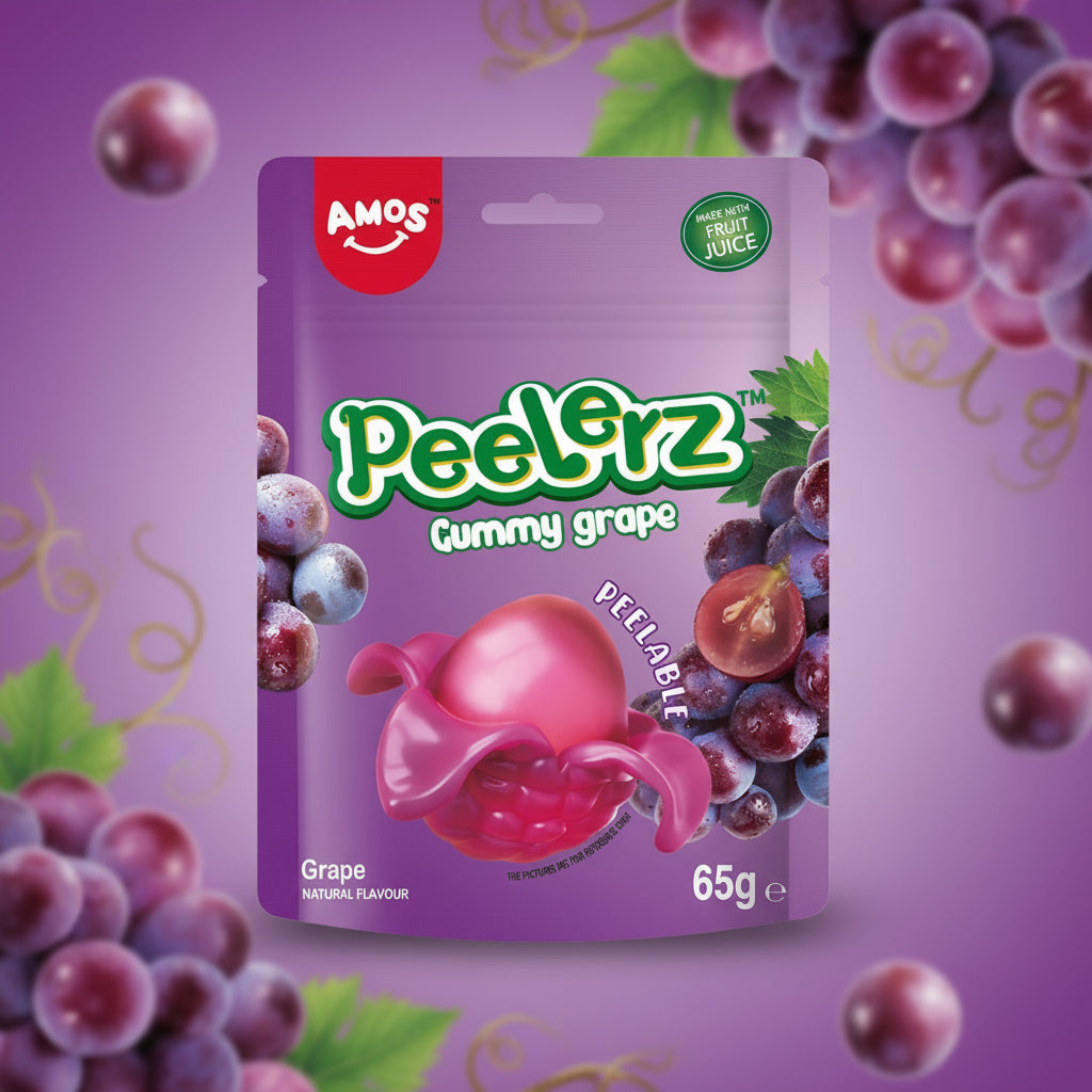 Amos Peelerz Gummy Grape Flavour Pouch 65g
