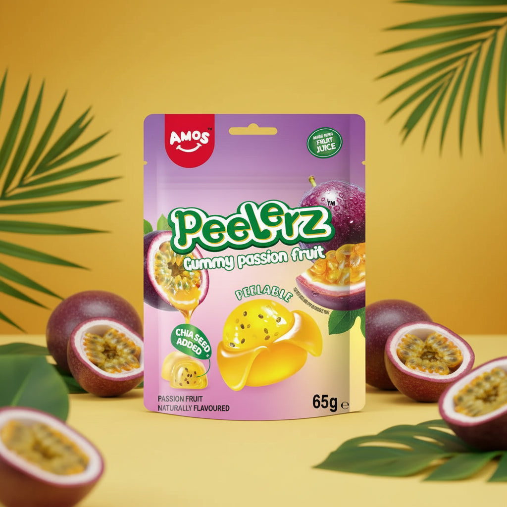 Amos Peelerz Gummy Passion Fruit Flavour Pouch 65g