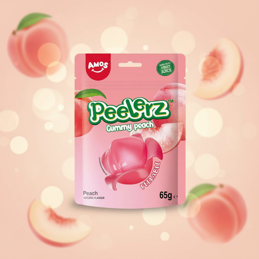 Amos Peelerz Gummy Peach Flavour Pouch 65g
