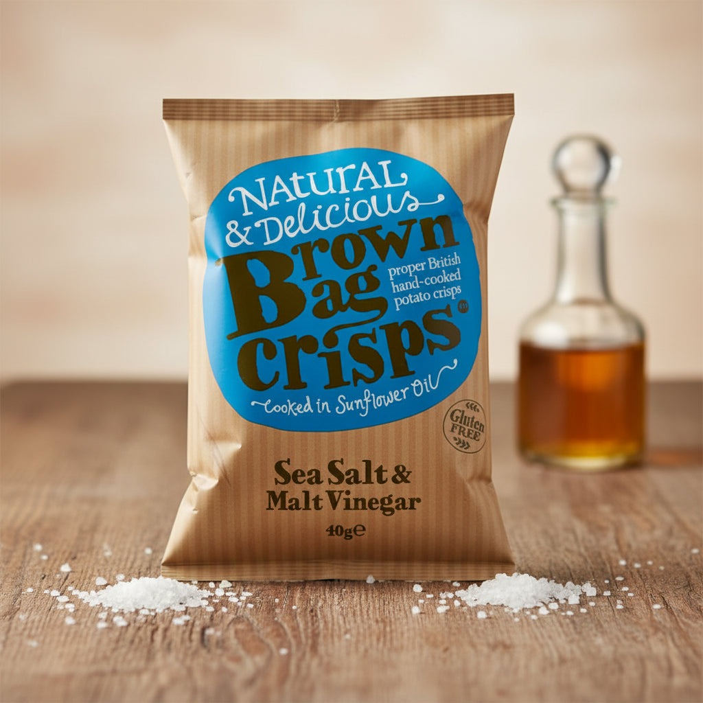 Brown Bag Crisps Sea Salt & Malt Vinegar Flavour Crisps 40g