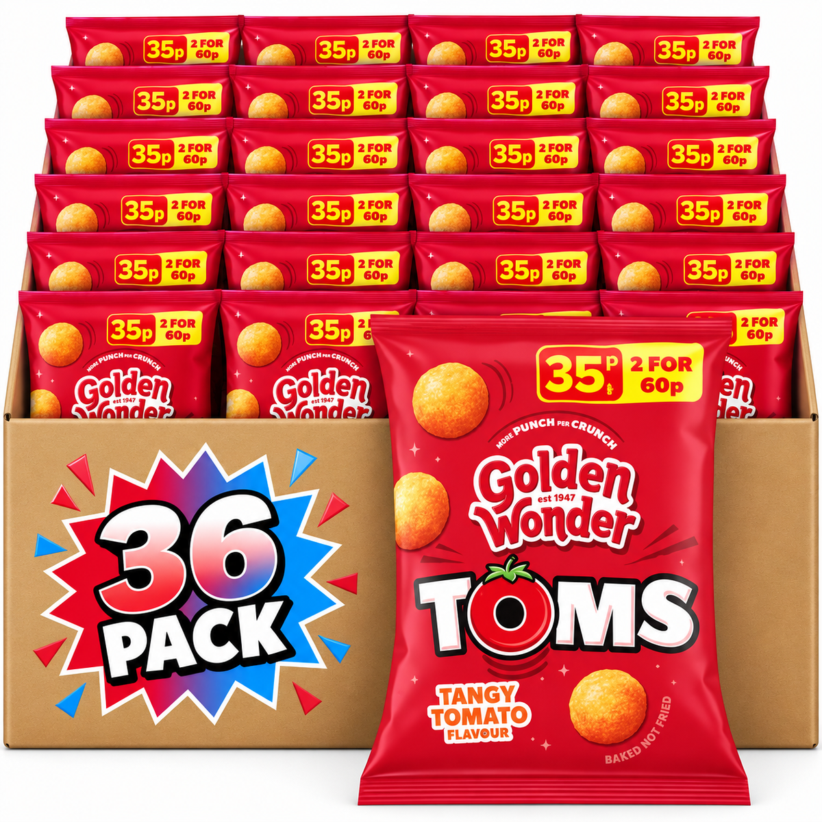 Golden Wonder Toms Corn Snacks 22g 36 Pack