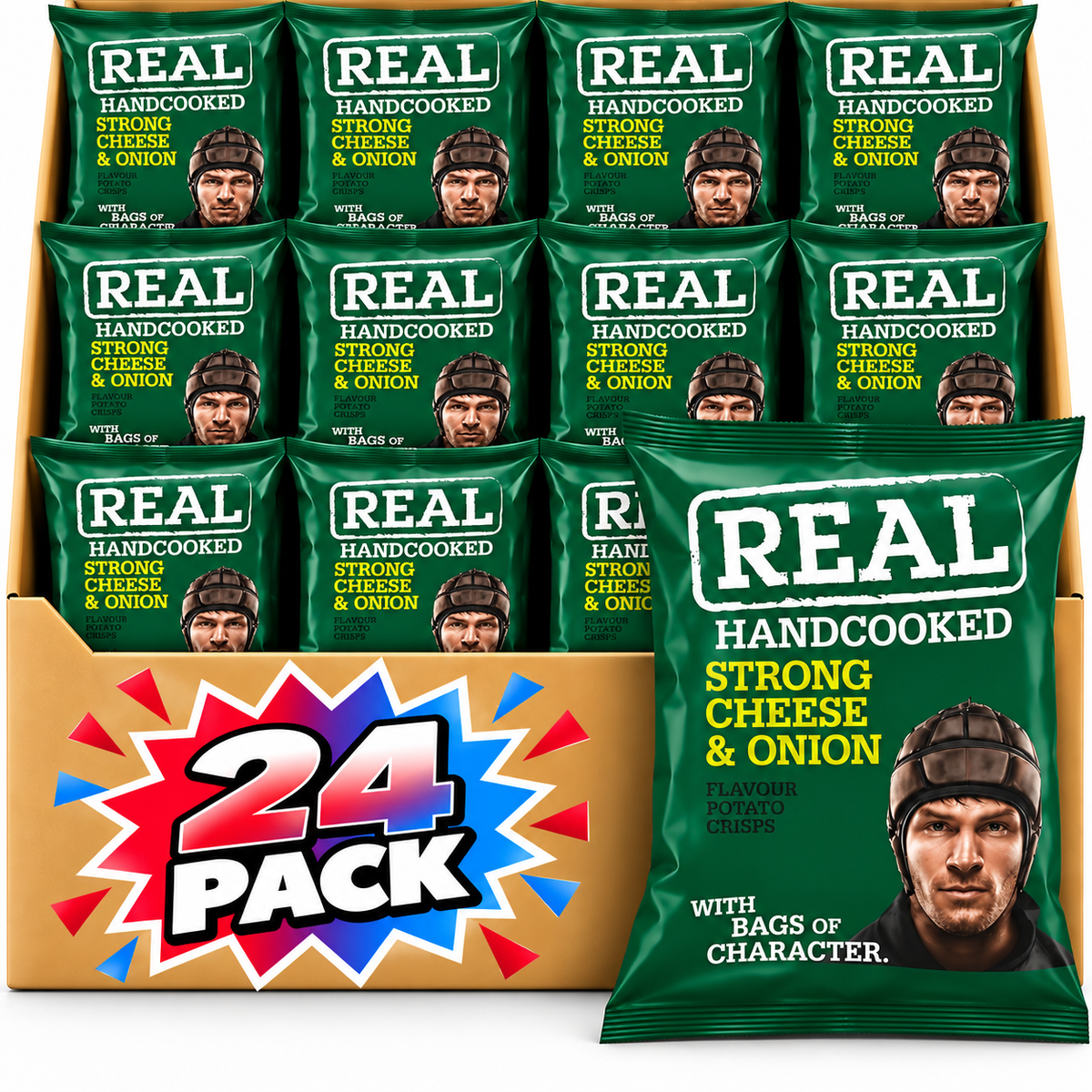 Real Hand Cooked Strong Cheese & Onion Flavour 35g 24 Pack